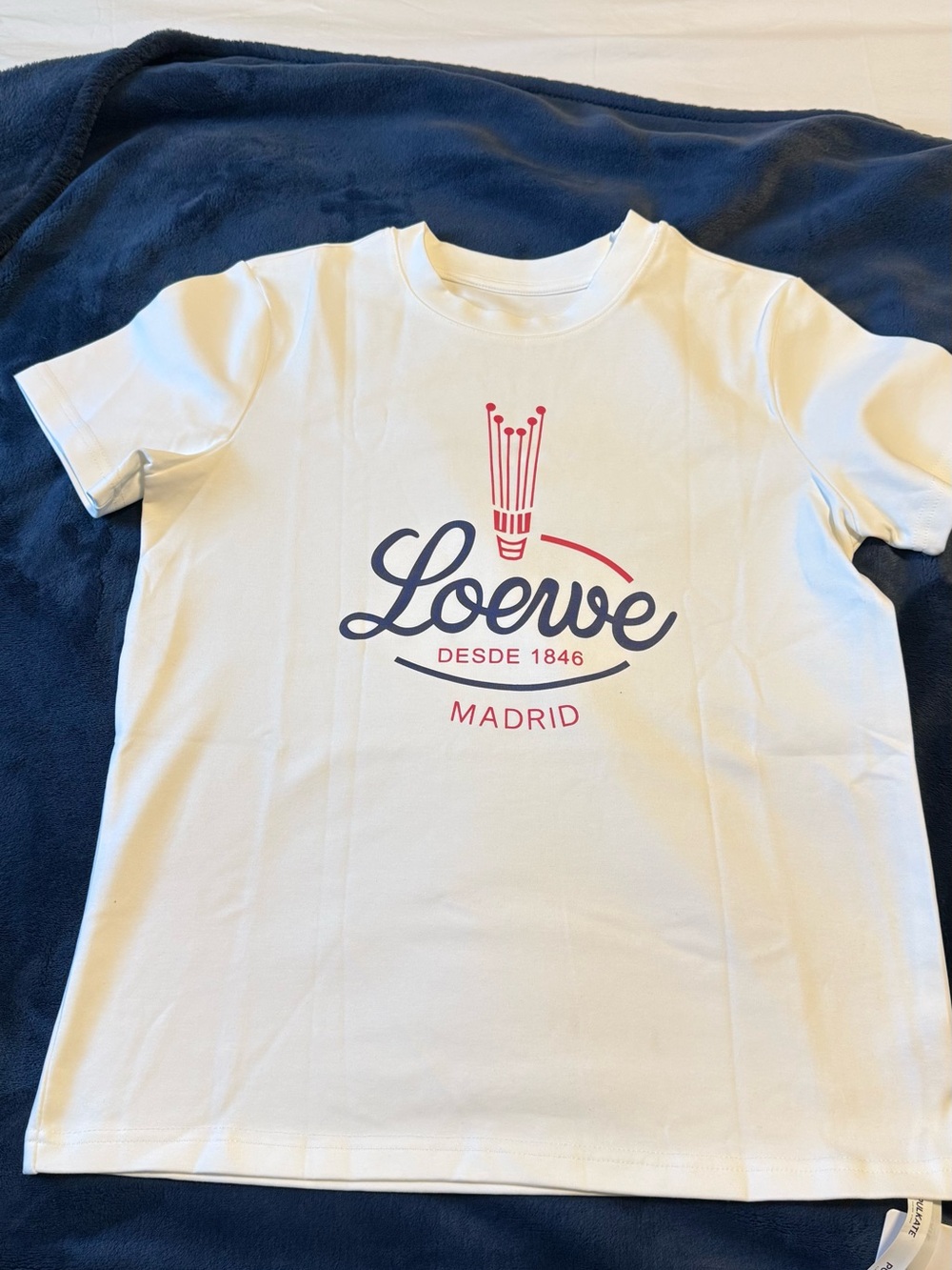 Loewe White Short-Sleeve Logo Tee with Red & Navy Graphic